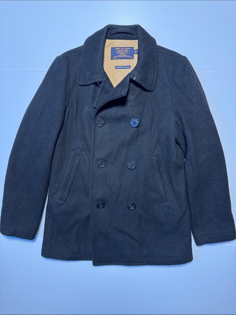 J. CREW Bayswater Peacoat Dark Navy 100% Wool Double-Breasted Military Grade S